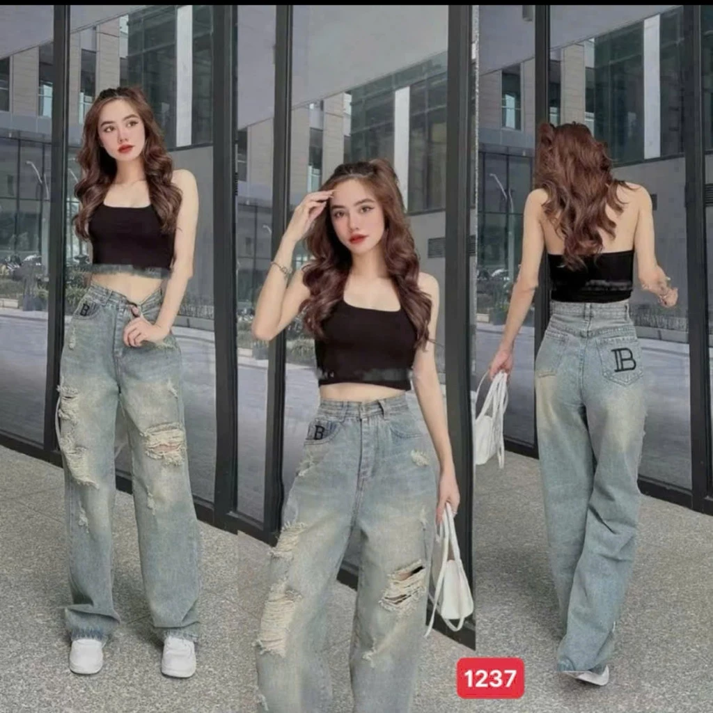 Quần baggy nữ ống rộng, quần jean nữ chất cottong quần bò nữ cạp cao nhiều mẫu Bi shop173 ms052