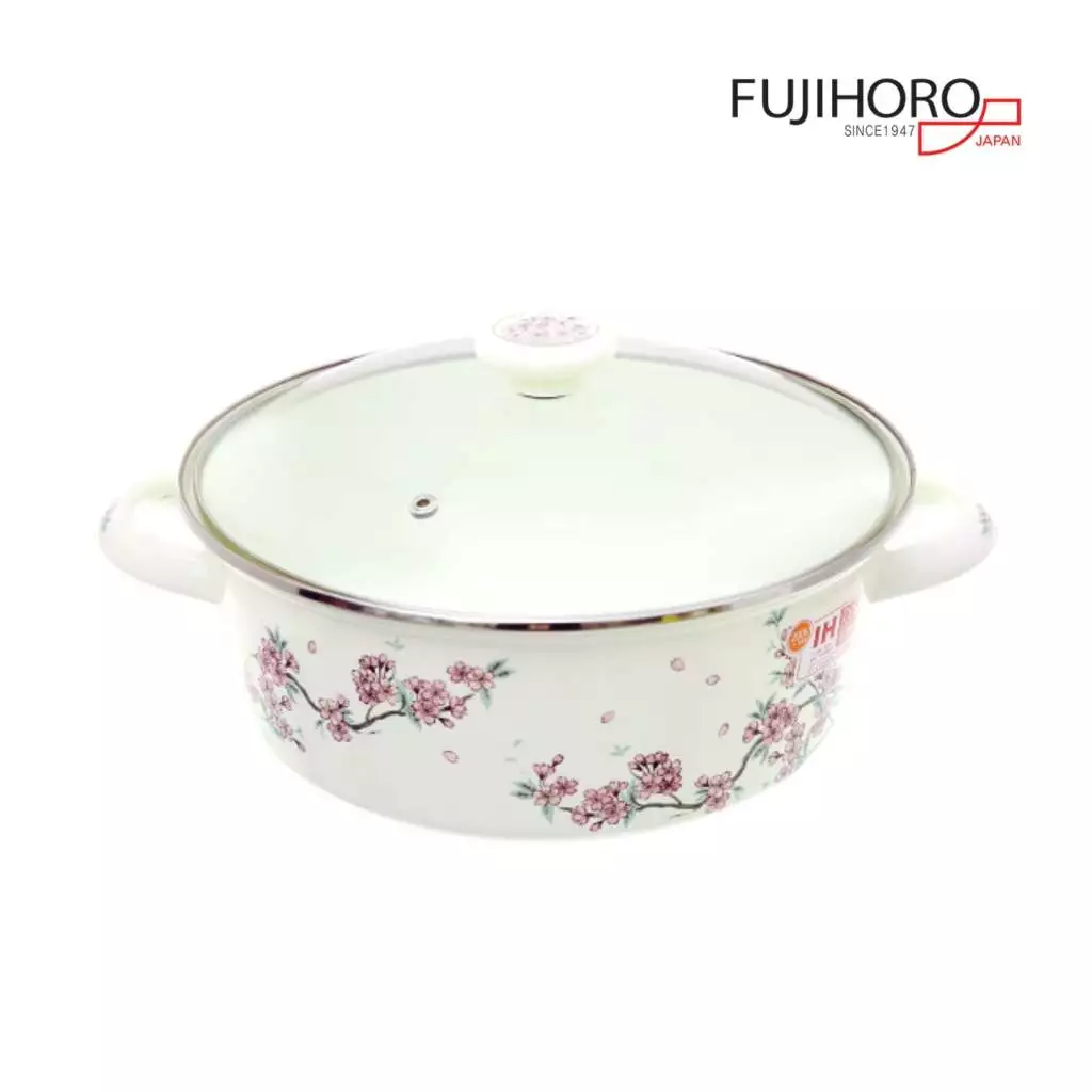 Nồi Tráng Men Nhật Fujihoro, Đúc nguyên khối - Chính hãng - Nắp kiếng