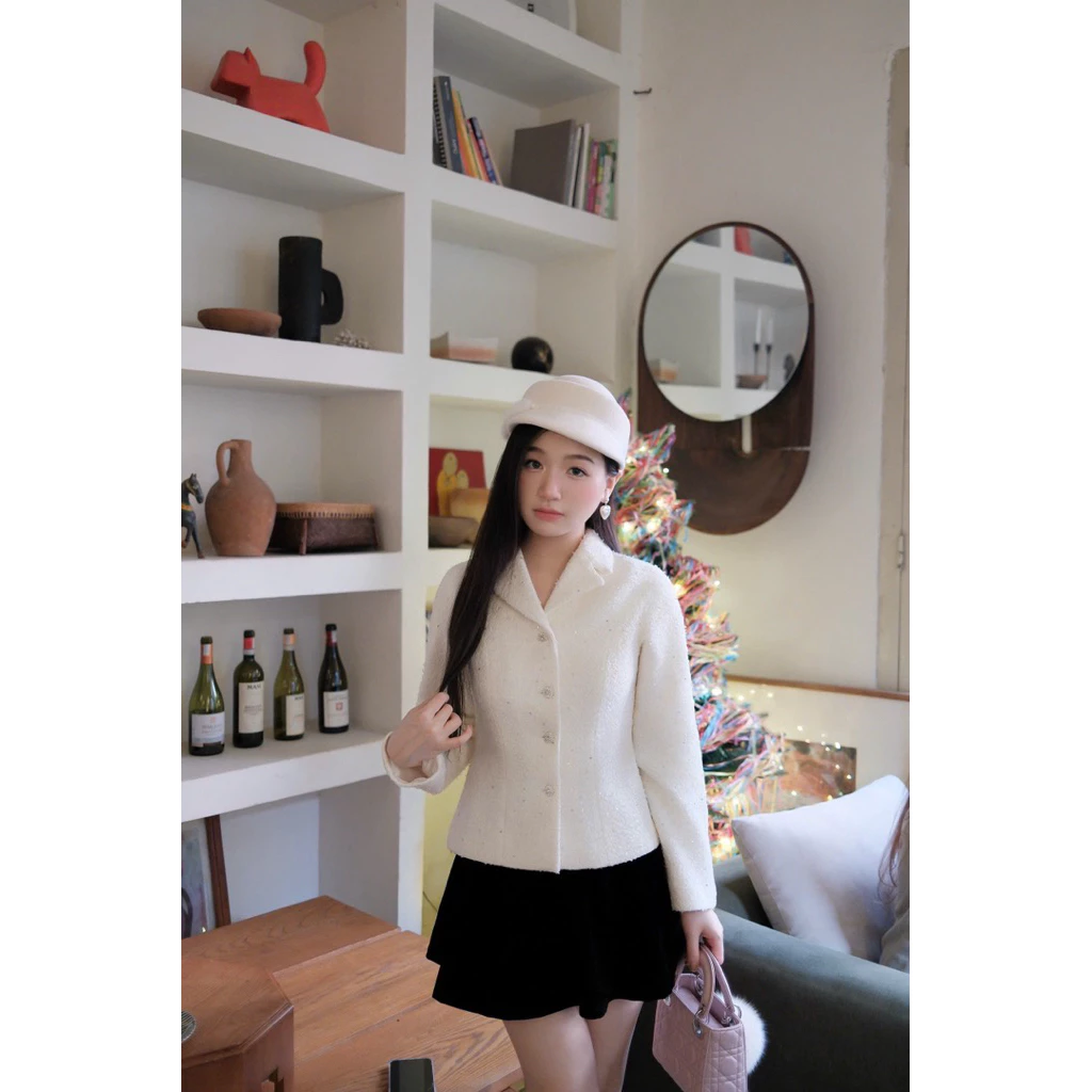 Calie Tweed Jacket - Áo Khoác Dạ Tweed Trắng Mùa Đông  Đen Sang Trọng