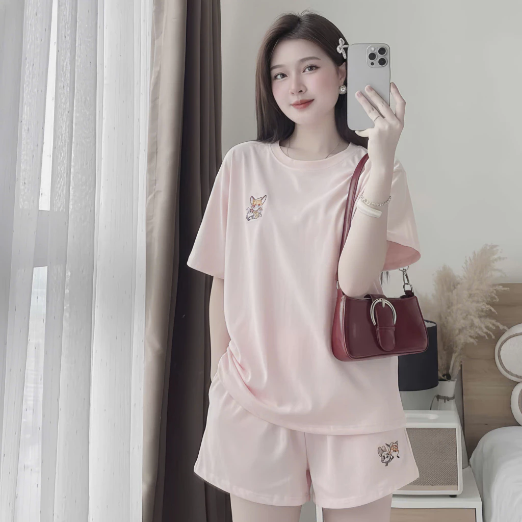 Set Bộ Cộc Tay Nam Nữ Unisex In Hình Thỏ Cáo, Chất Cotton Mềm Mịn Thoáng Mát Genz