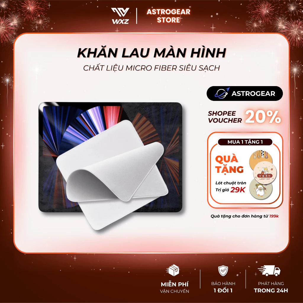 Khăn Lau Màn Hình Microfiber Cao Cấp, Làm Sạch Bụi & Vân Tay Cho Máy Tính, Điện Thoại, Máy Tính Bảng