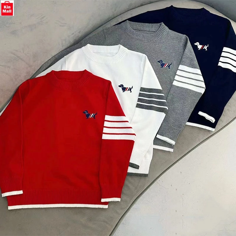 (9-28kg) Áo Len Cardigan Mỏng Dài Tay Thome Thêu Cún Thời trang cho bé Gái, Bé Trai (Loại 1)