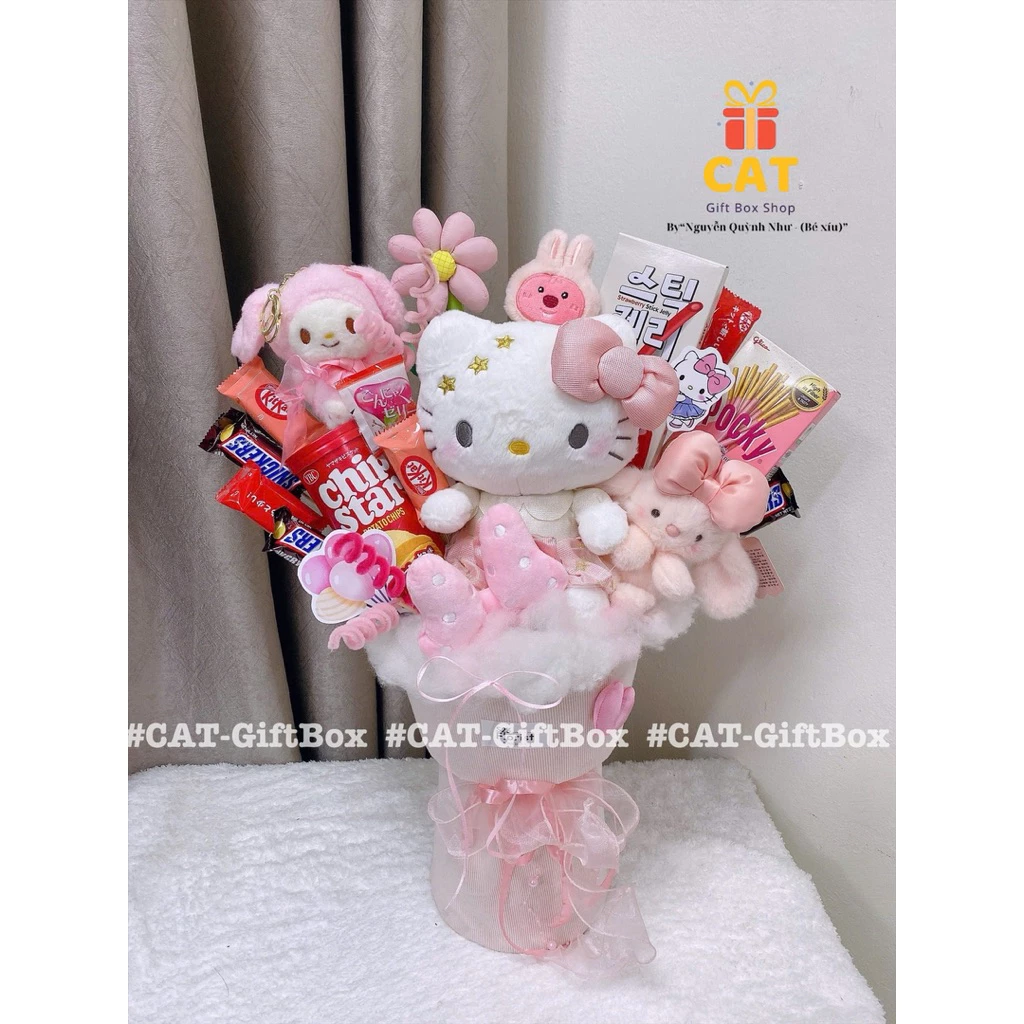 Set quà gấu hồng pastel 🎀 | Hoa gấu bông + bánh kẹo | Quà sinh nhật bé gái, quà tặng dễ thương | Gấu ngẫu nhiên cùng màu