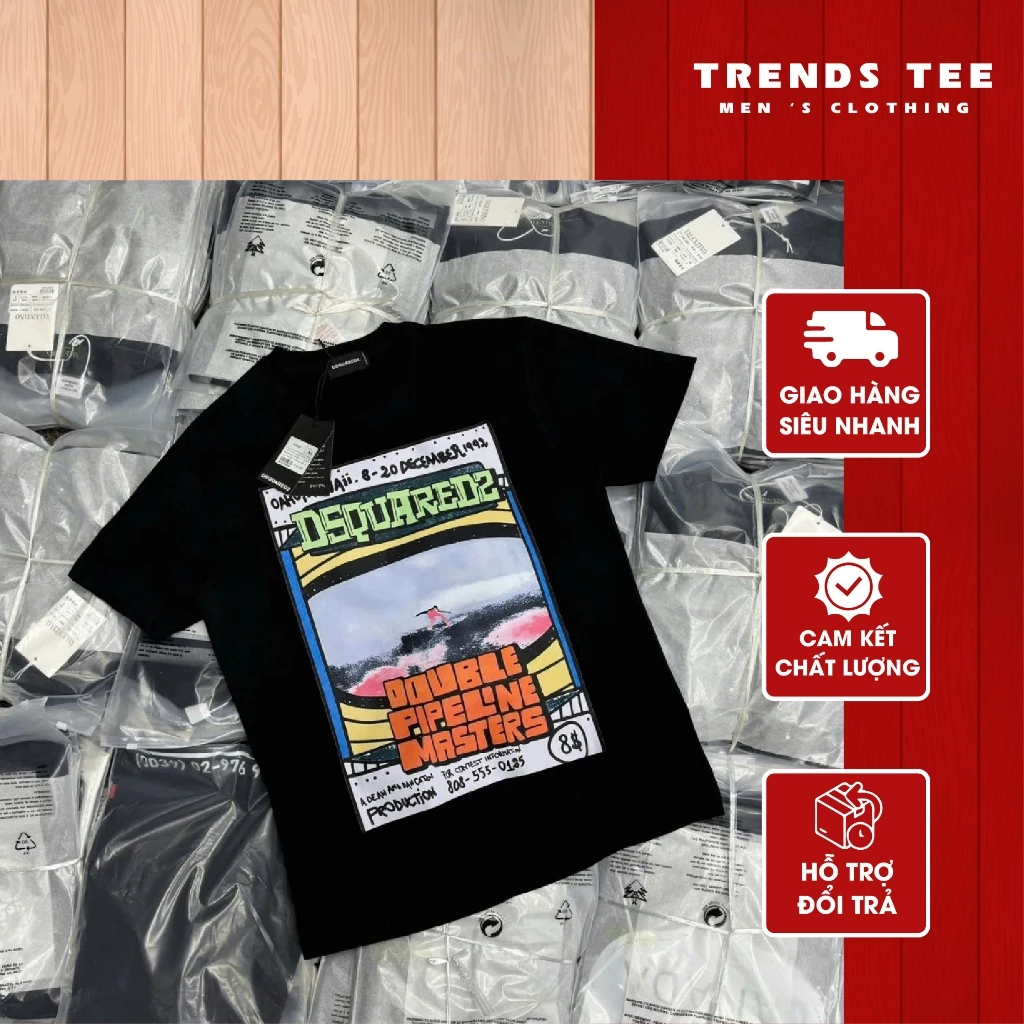 Áo Thun Nam Nữ Cotton 100% Cao Cấp 250Gsm In Hình DSQ Lướt Sóng Form Dày Dặn Co Giãn 2 Chiều