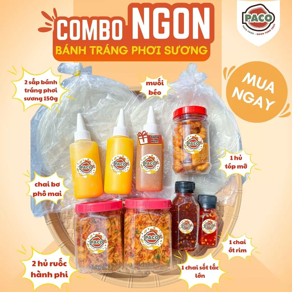 Combo bánh tráng phơi sương 10 món gồm 2 sấp bánh kèm topping ngon đồ ăn vặt cho giới trẻ Sài Thành vệ sinh an toàn TP