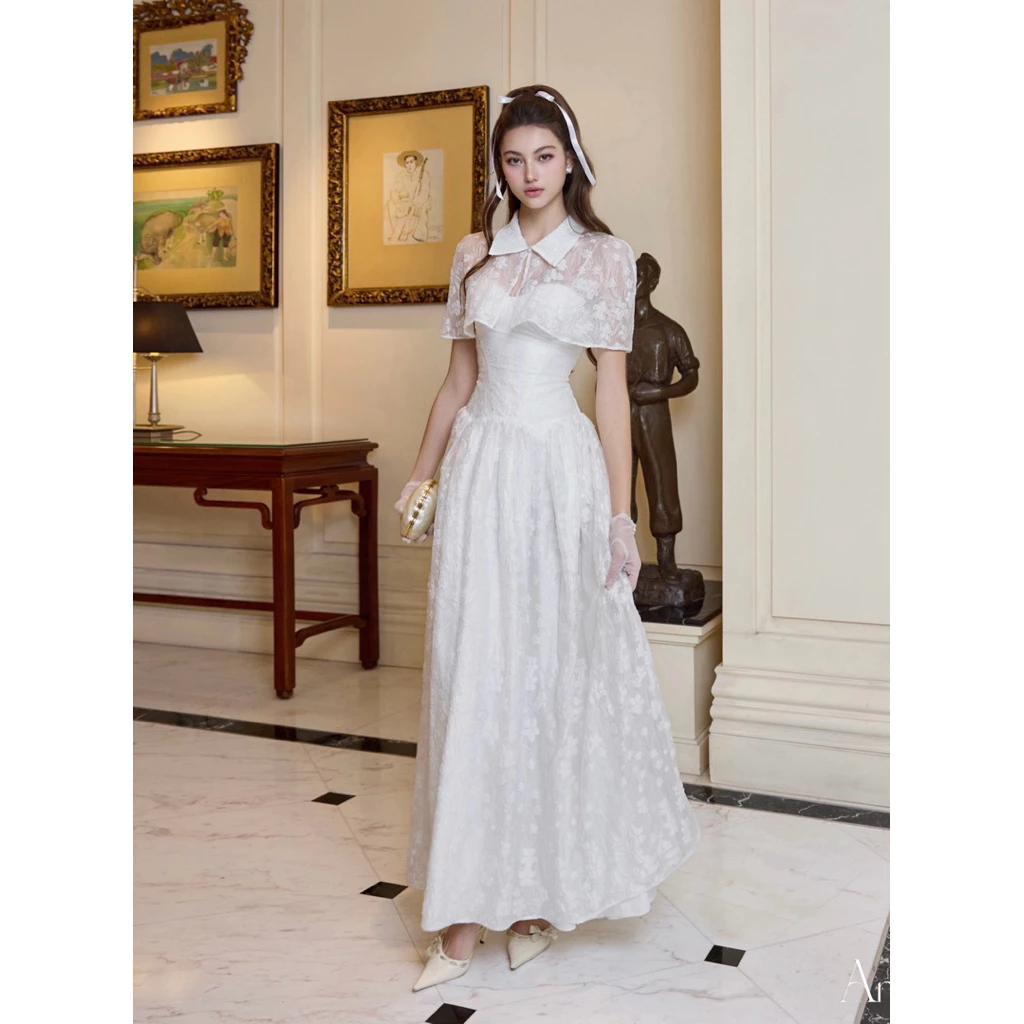 AMELIE - Váy trắng dài tơ óng hoa nhí - Usha dress ame494