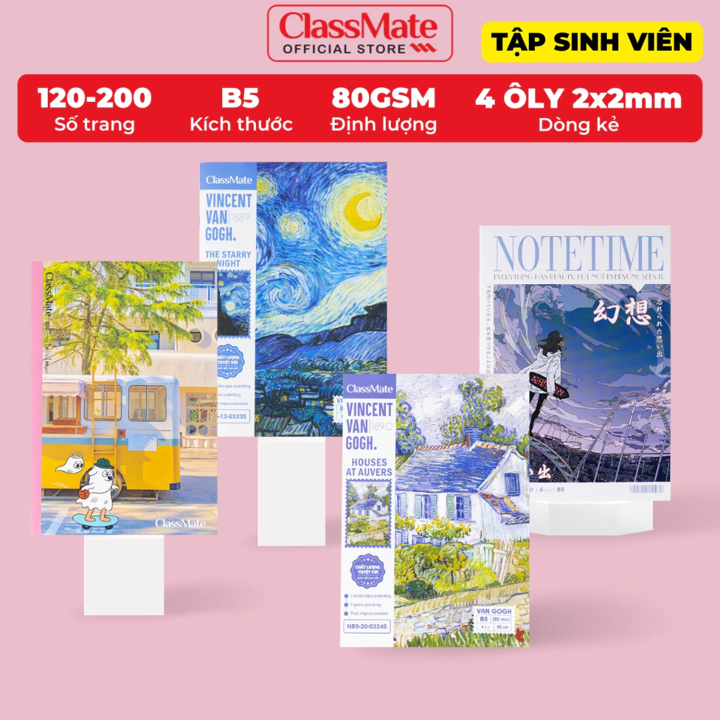 Tập Học Sinh 4 Ô Ly Van Gogh B5 Classmate Vở 4 Ôly 2x2mm, Vở Miền Nam 120/200 Trang 70/80GSM Vở Ô Li Học Sinh