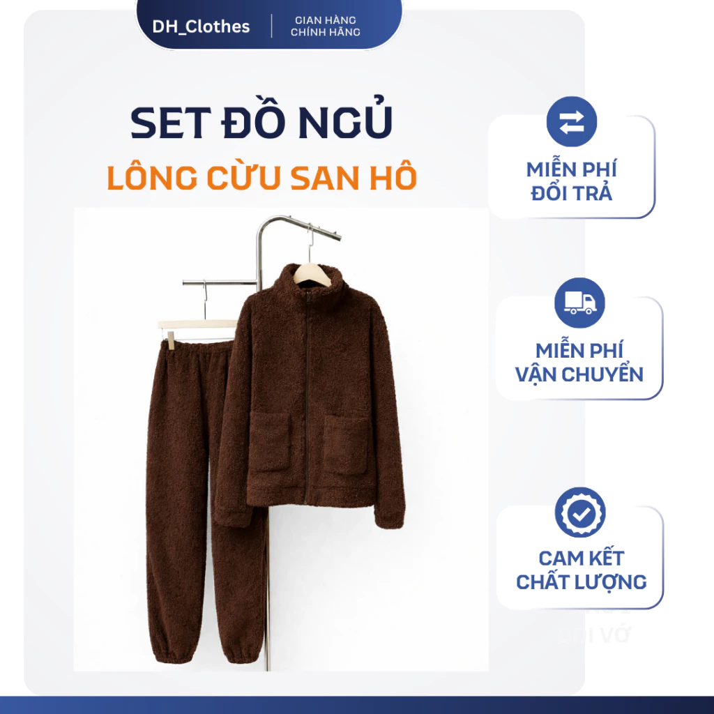 Set Đồ Ngủ Lông Cừu San Hô Dh_clothes BB01, Giữ Ấm Mùa Đông