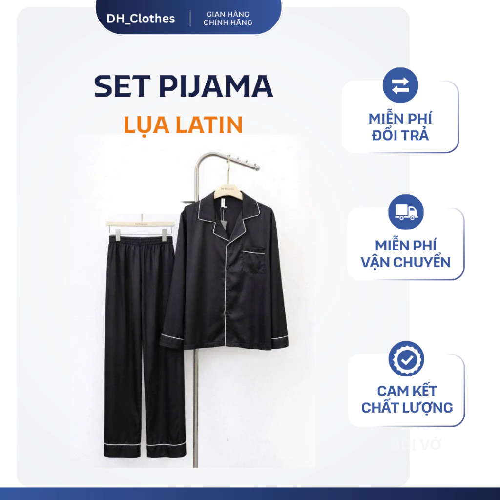 Set Pijama Lụa Latin Nam Dh_clothes BL06 – Đồ Ngủ Dáng Suông Có Túi, Thoáng Mát
