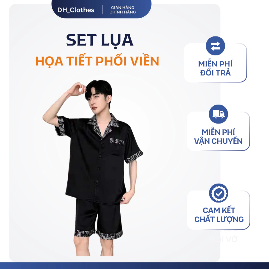 Set Đồ Ngủ Lụa Nam Dh_clothes BL4 – Lụa Latin Mềm Mát, Áo Cộc Tay Quần Ngắn, Thiết Kế Sang