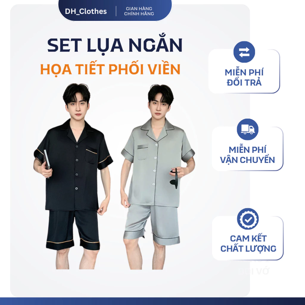 Set Pijama Lụa Nam Dh_clothes BL04 – Lụa Latin Cao Cấp, Quần Ngắn Áo Cộc Tay, Dáng Gọn
