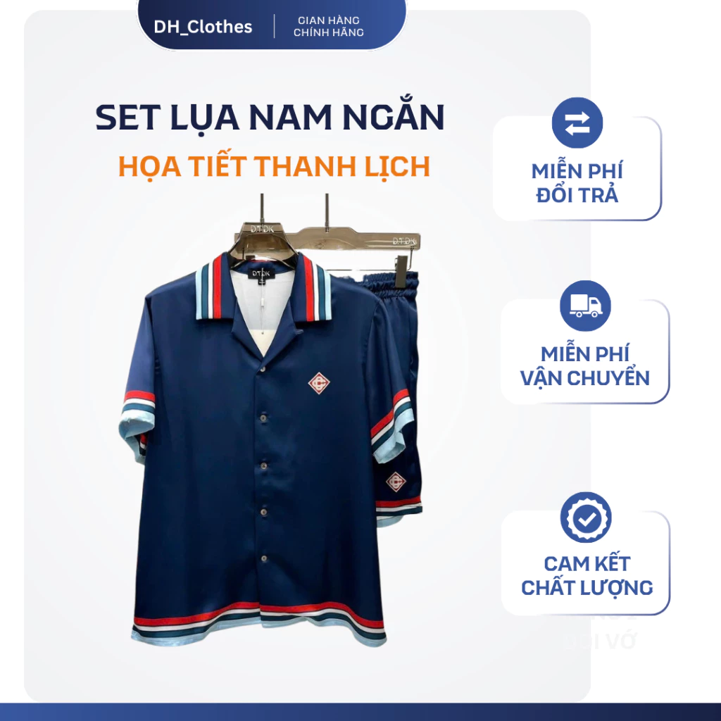 Bộ Quần Áo Lụa Nam Dh_clothes TS01 – Lụa Latin Cao Cấp, Họa Tiết Thanh Lịch, Mặc Thoải Mái