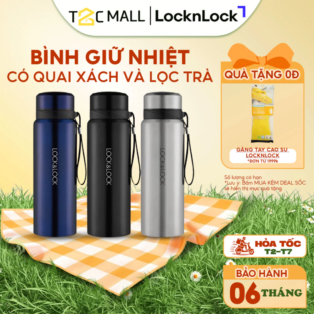 Bình Giữ Nhiệt LocknLock To 800ml Chính Hãng Cao Cấp Có Quai Xách Lọc Nước Trà LHC6180- T2CMall