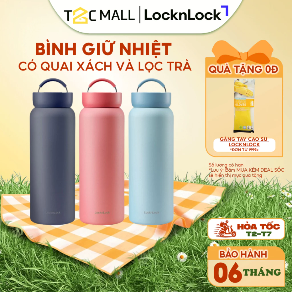 Bình Giữ Nhiệt LocknLock To, Có Quai Xách, Lọc Trà Chính Hãng Cao Cấp 3 Màu 900ML LHC4300 T2C Mall
