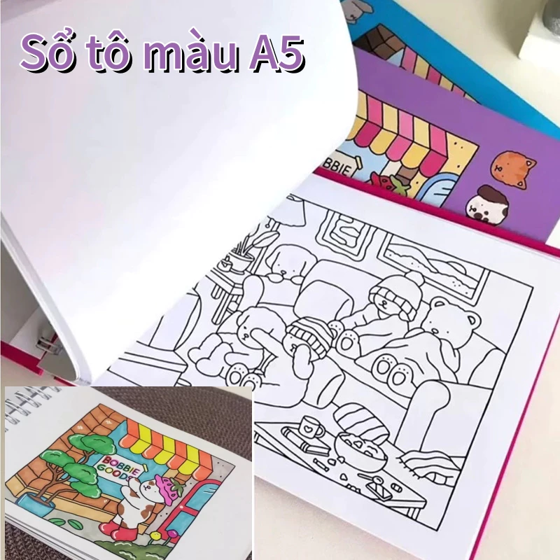 Sổ Tô Màu A5 Đáng Yêu Giải Trí Sổ Vẽ Bấm Còng Sổ Vẽ Nguệch Ngoạc Sổ Tô Màu Vẽ Tranh-quà Tết
