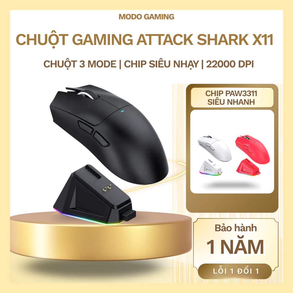 Chuột Không Dây Bluetooth Attack Shark X11 Chip Khủng PAW3311 Cực Mạnh 3 Mode Bluetooth/2.4G/Type-C