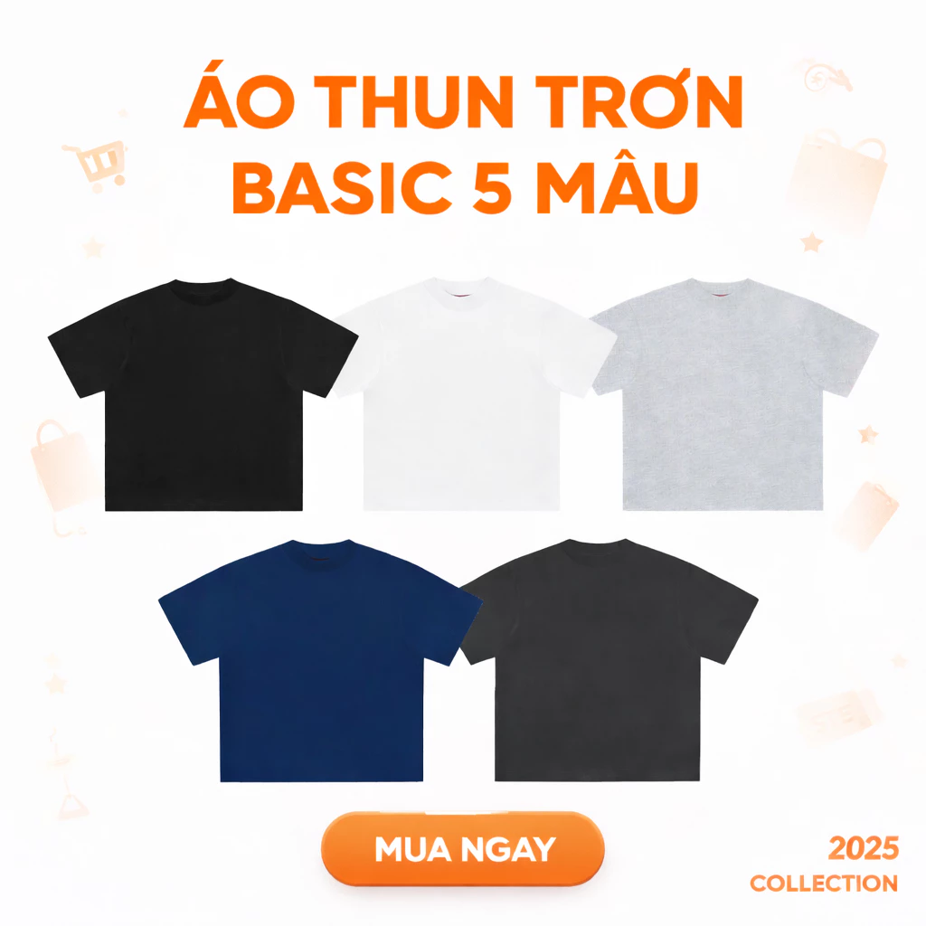 Áo Thun Trơn Basic cổ tròn, form rộng, chất vải cotton mềm mịn, thoáng mát, dễ mặc, dễ phối đồ cho nam và nữ