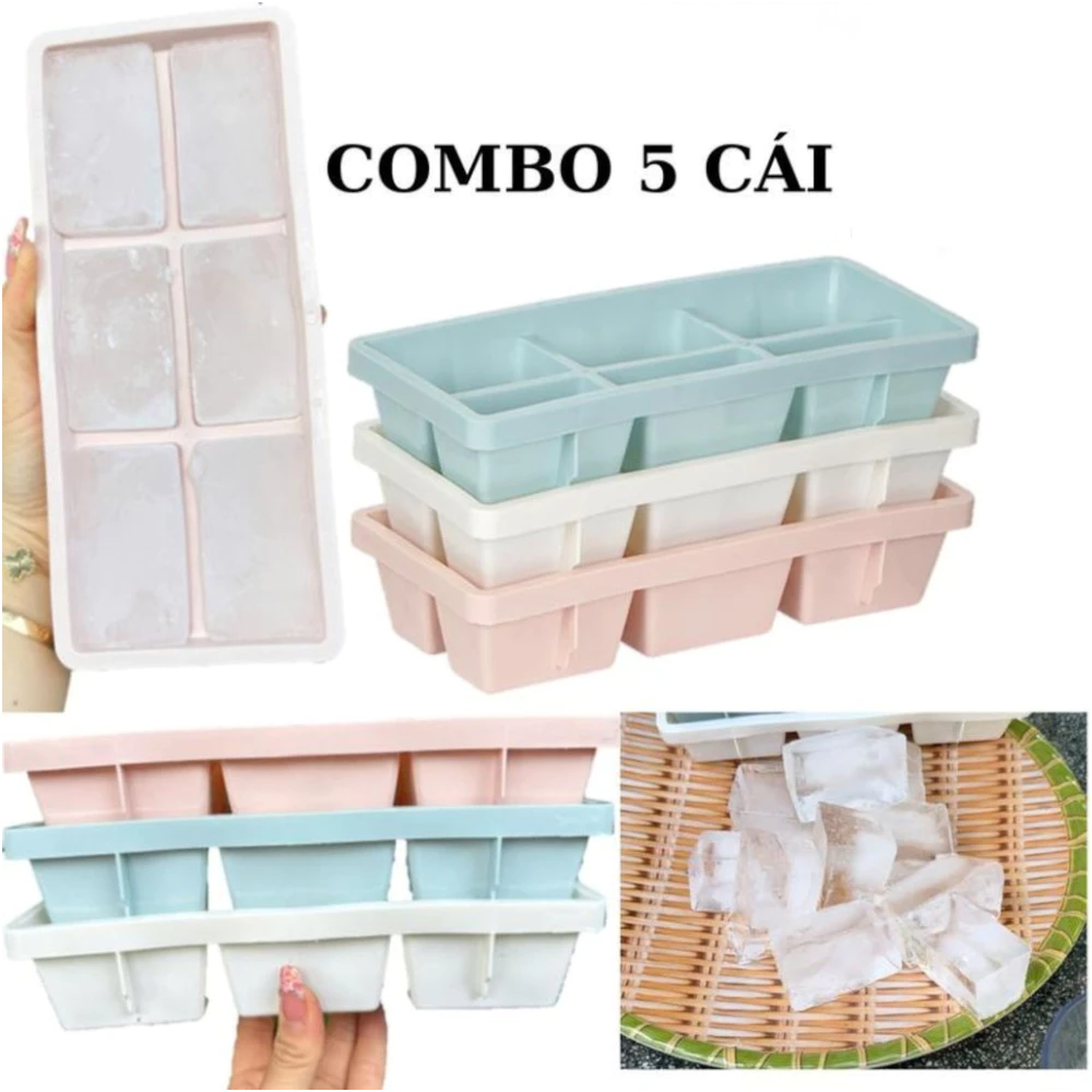 [Top Value] Combo 5 Khay Làm Đá Lạnh Việt Nhật Cao Cấp-Khuôn Làm Đá 6 Không Mùi Nhựa