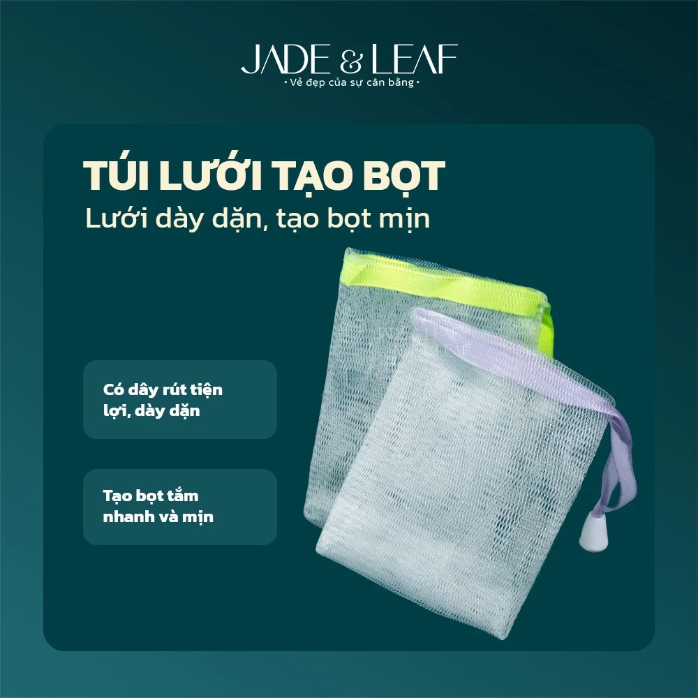 Túi Lưới Tạo Bọt Jade&Leaf Cao Cấp Túi Đựng Xà Phòng Xà Bông Tắm Có Dây Rút Tiện Lợi Dày Dặn