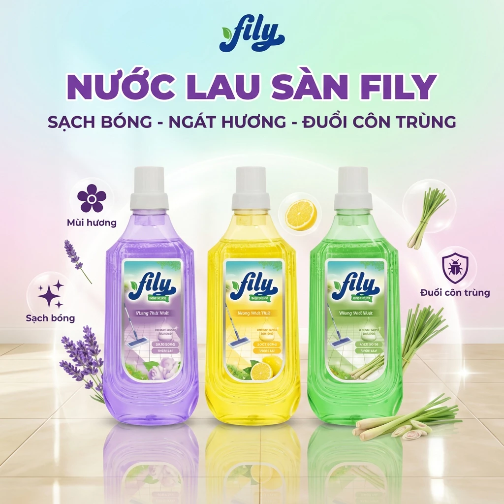 Nước Lau Sàn Hương Hoa Tự Nhiên Fily Chai Lau Sàn Khử Mùi 1000ml Làm Sạch Hiệu Quả Ngăn Côn Trùng