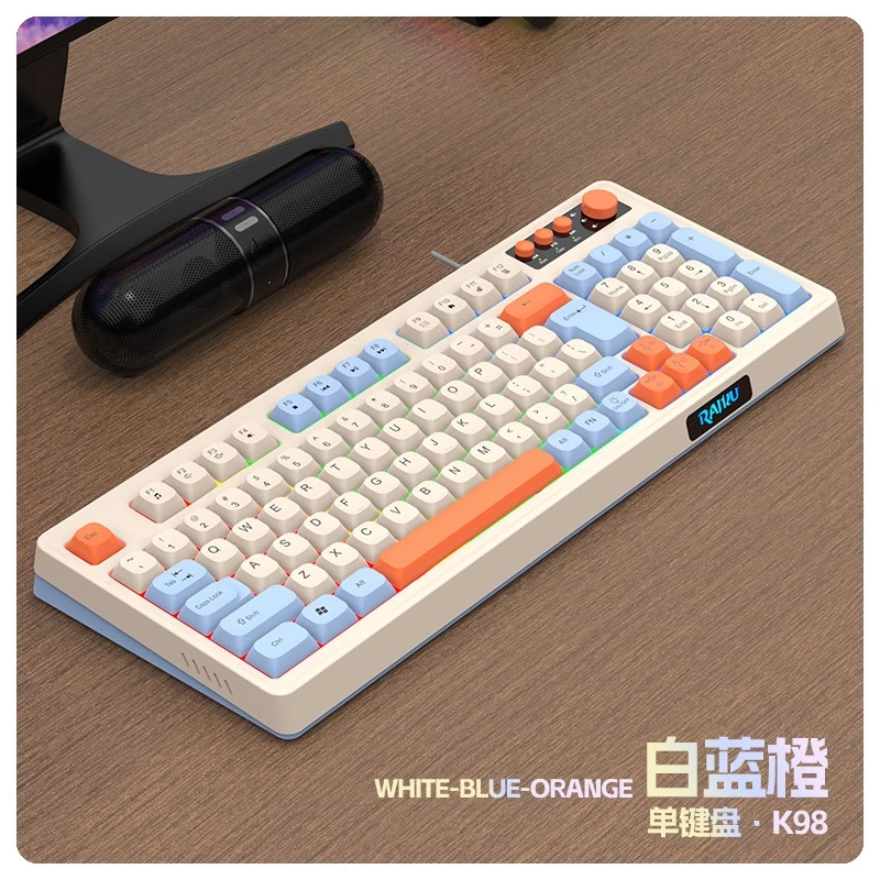 Bàn Phím Giả Cơ full size, keyboard Màu Hồng,Trắng ,Cam RAIKU K98 Chơi Game Dùng Văn Phòng cực mượt