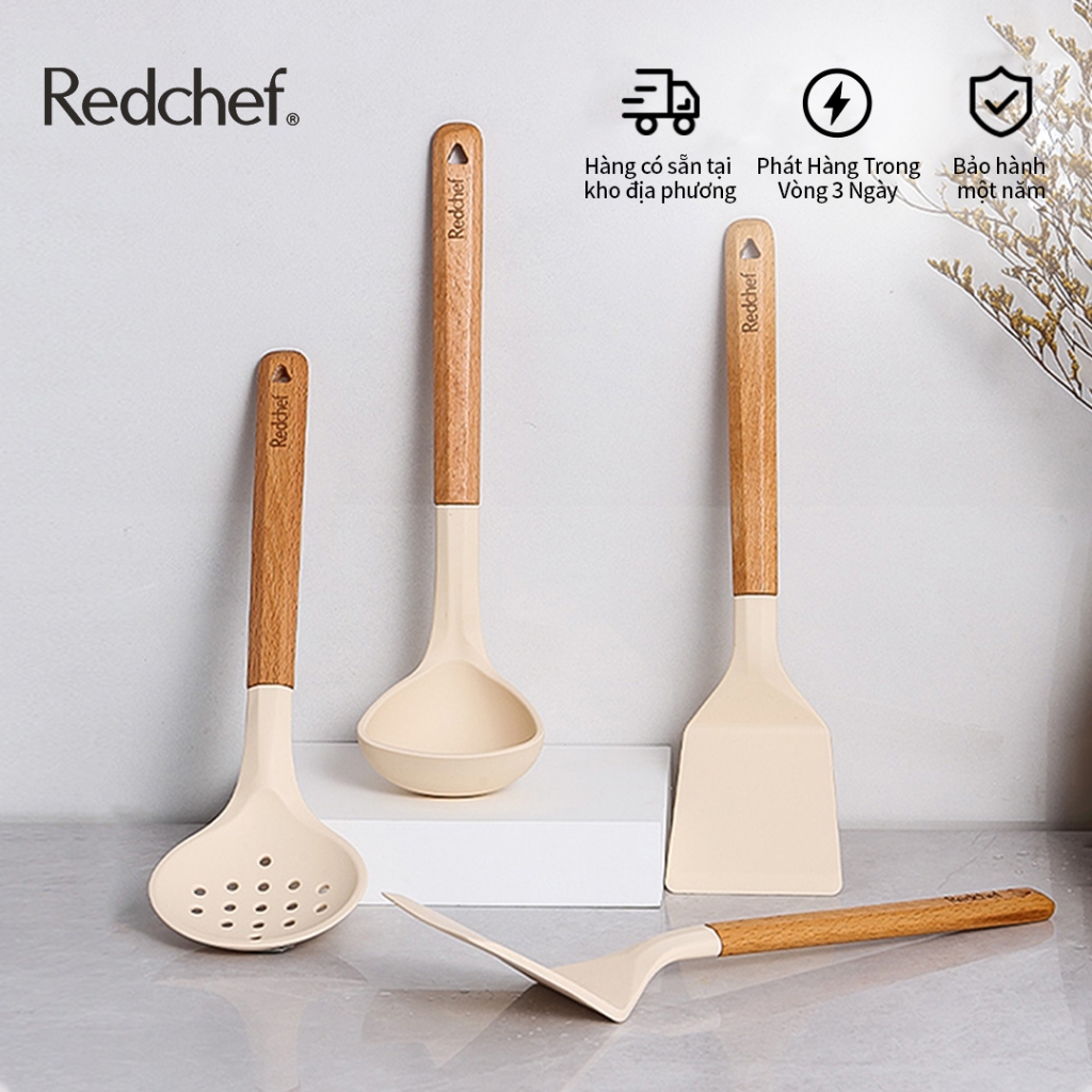 Redchef dụng cụ silicon gỗ rãnh chịu nhiệt thích hợp đồ nấu ăn chống dính