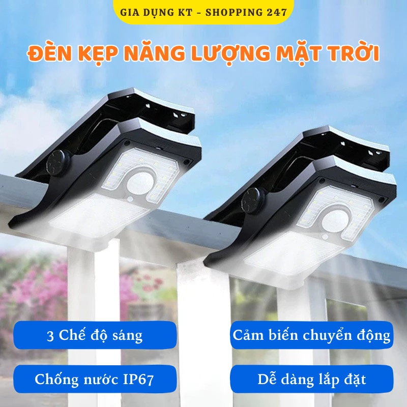 Đèn Kẹp Năng Lượng Mặt Trời, Đèn Led Cảm Biến Chuyển Động Có 3 Chế Độ Sáng, Chống Nước Cực Tốt, Dễ Dàng Lắp Đặt