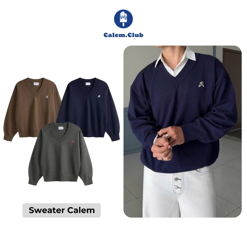 Calem Club - Áo Len Campus V-Neck Knit - áo sweater tay dài chất len mịn premium form rộng unisex