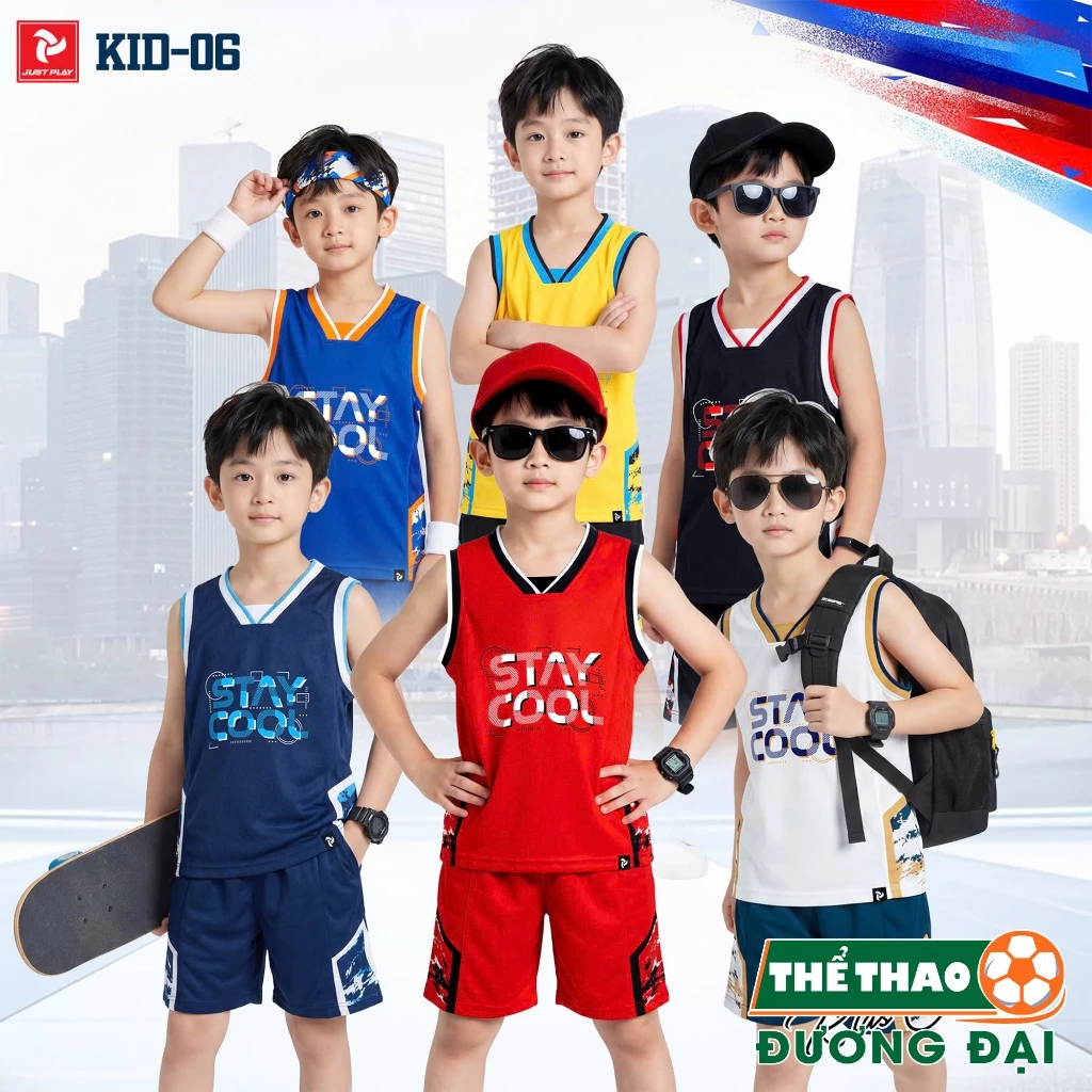 Bộ Thể Thao Trẻ Em Just Play KID06 Ba Lỗ Thun Mè Cao Cấp Thoáng Khí Thể Thao Đương Đại