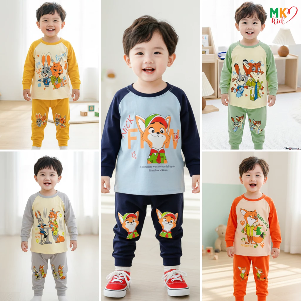 Bộ Quần Áo Dài Tay  Zootopia Cho Bé Trai Bé Gái (7-30kg)  Bộ Đồ Dài Tay Chất vải Thun Lạnh Cao Cấp