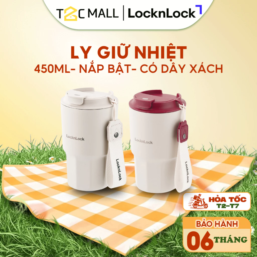 Ly Giữ Nhiệt LocknLock Vacuum Coffee 450ml LHC4340, Hàng Chính Hãng, Có Dây Xách, Nắp Bật - T2CMall