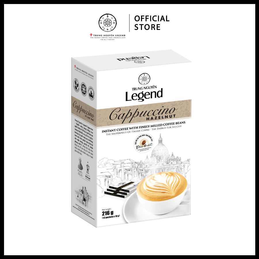 Trung Nguyên Legend - Cà phê hoà tan rang xay Cappuccino Hazelnut - Hộp 12 gói x 18gr ( có sữa)