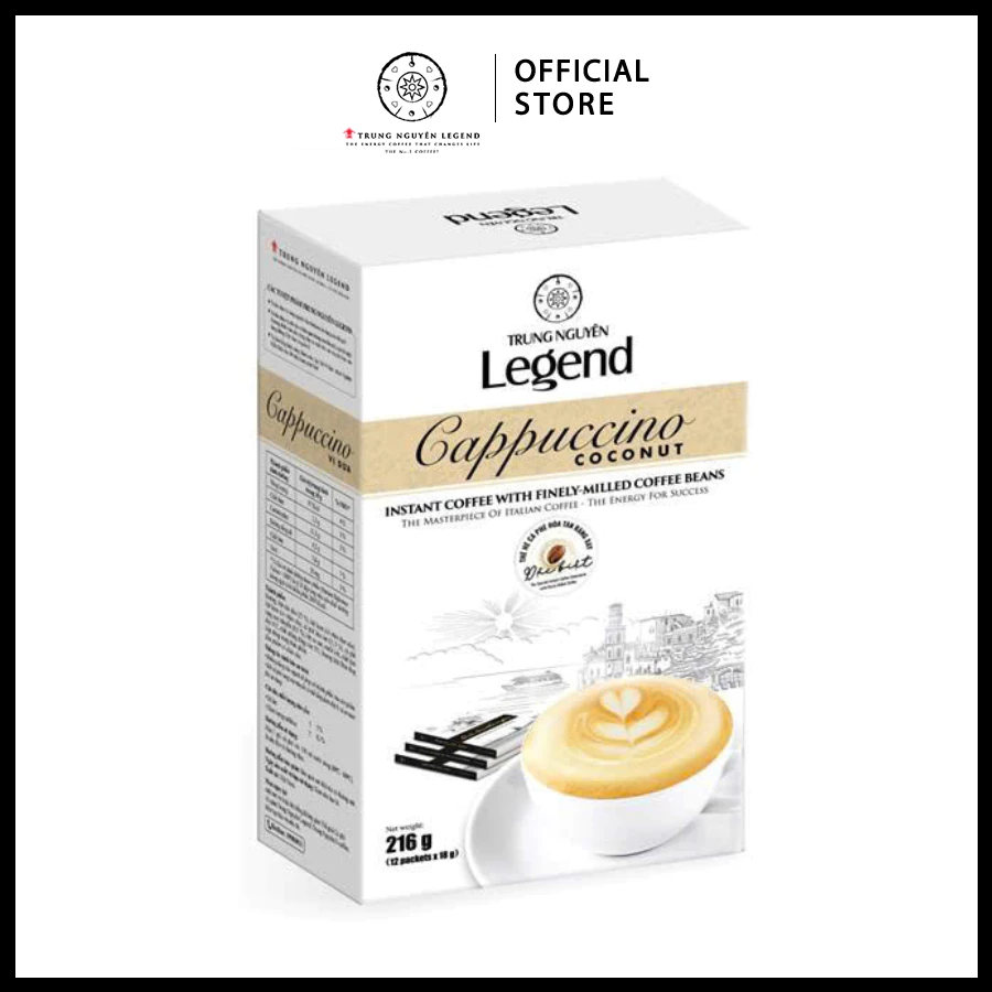 Trung Nguyên Legend - Cà phê hoà tan rang xay Cappuccino Coconut - Hộp 12 gói x 18gr ( có sữa)