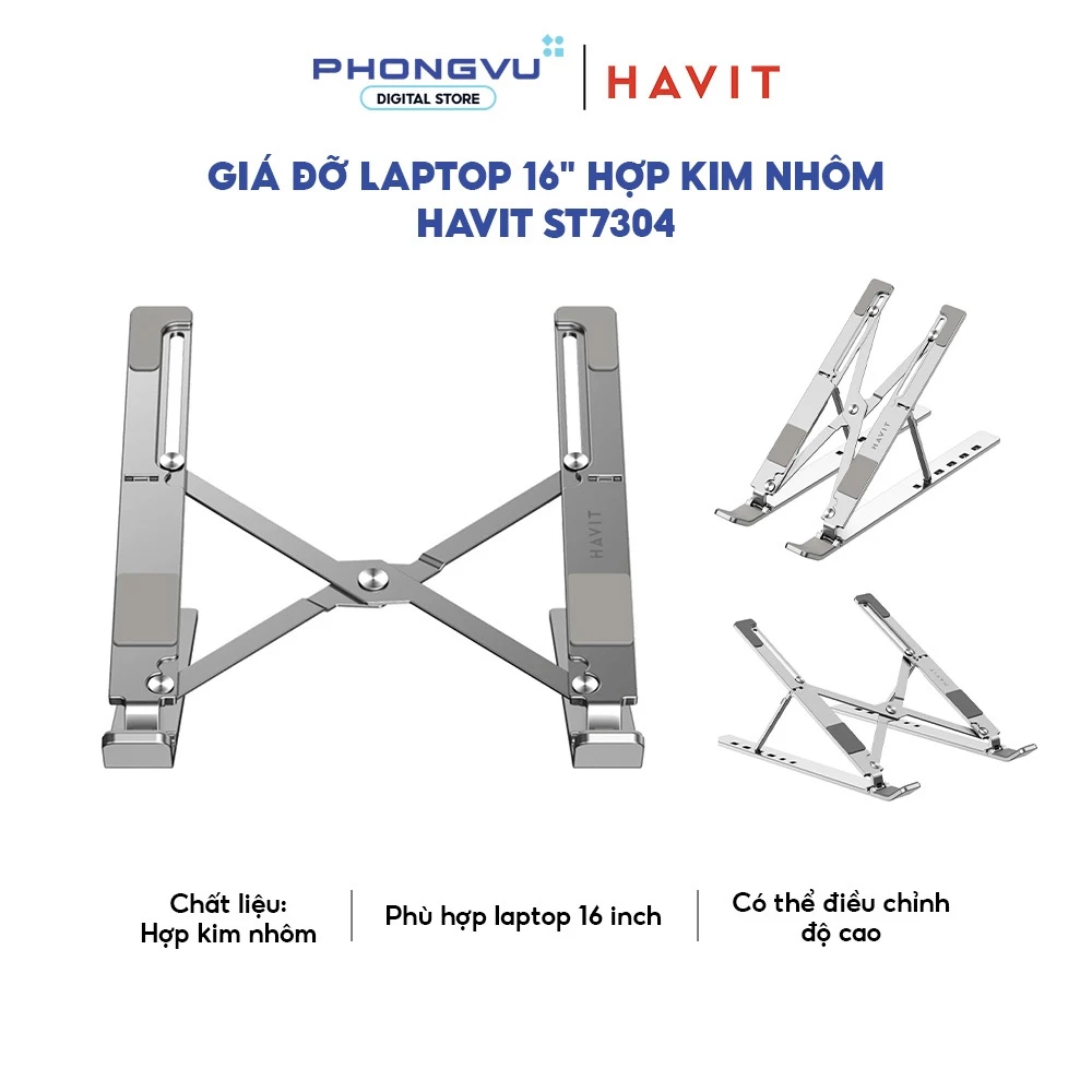 Giá đỡ laptop 16 inch Havit ST7304 - Hợp kim nhôm - 6 mức điều chỉnh - Gấp gọn - Bảo hành 12 tháng