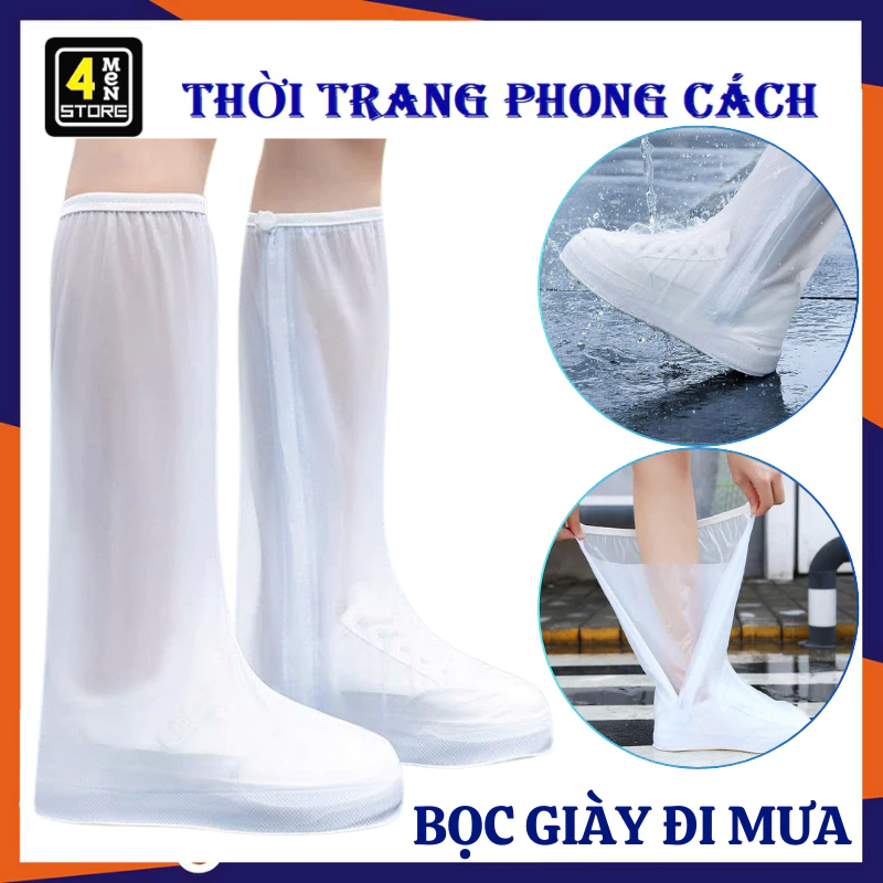 Ủng Đi Mưa Silicon Cổ Cao Trong Suốt - Bọc Giày Đi Mưa Chống Nước Chống Trượt, Gọn Nhẹ Dễ Mang