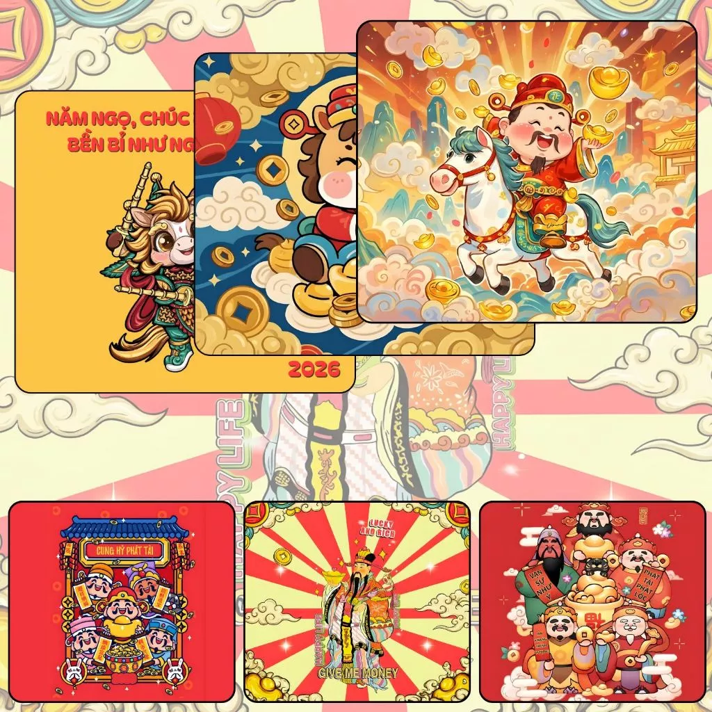 Bàn Di Chuột, Tấm Lót Chuột TẾT BÍNH NGỌ 2026 Size 45x40cm / 35x30cm / 26x21cm Chống Trượt, Bền Đẹp