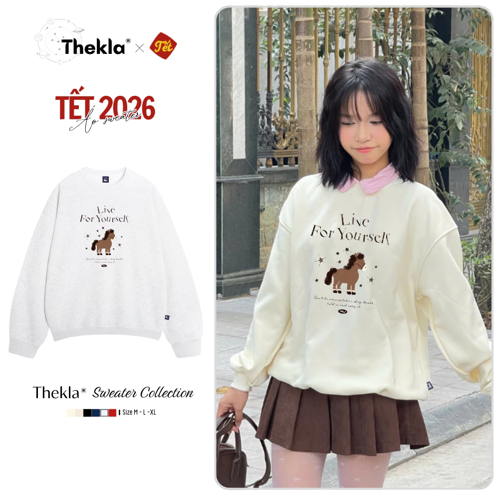 [KỊP TẾT] Áo Sweater Nỉ Lông Cáo Form Rộng Mã Tết The Horse Thekla BST160 Dày Dặn Nam Nữ, Quà Tặng Valetines Không Xù