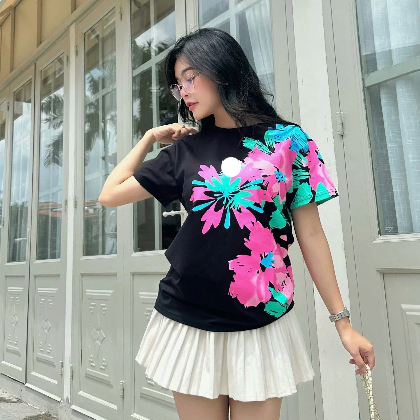 Áo Thun nữ DAS họa tiết lạ mắt, vải cotton mềm mịn mát