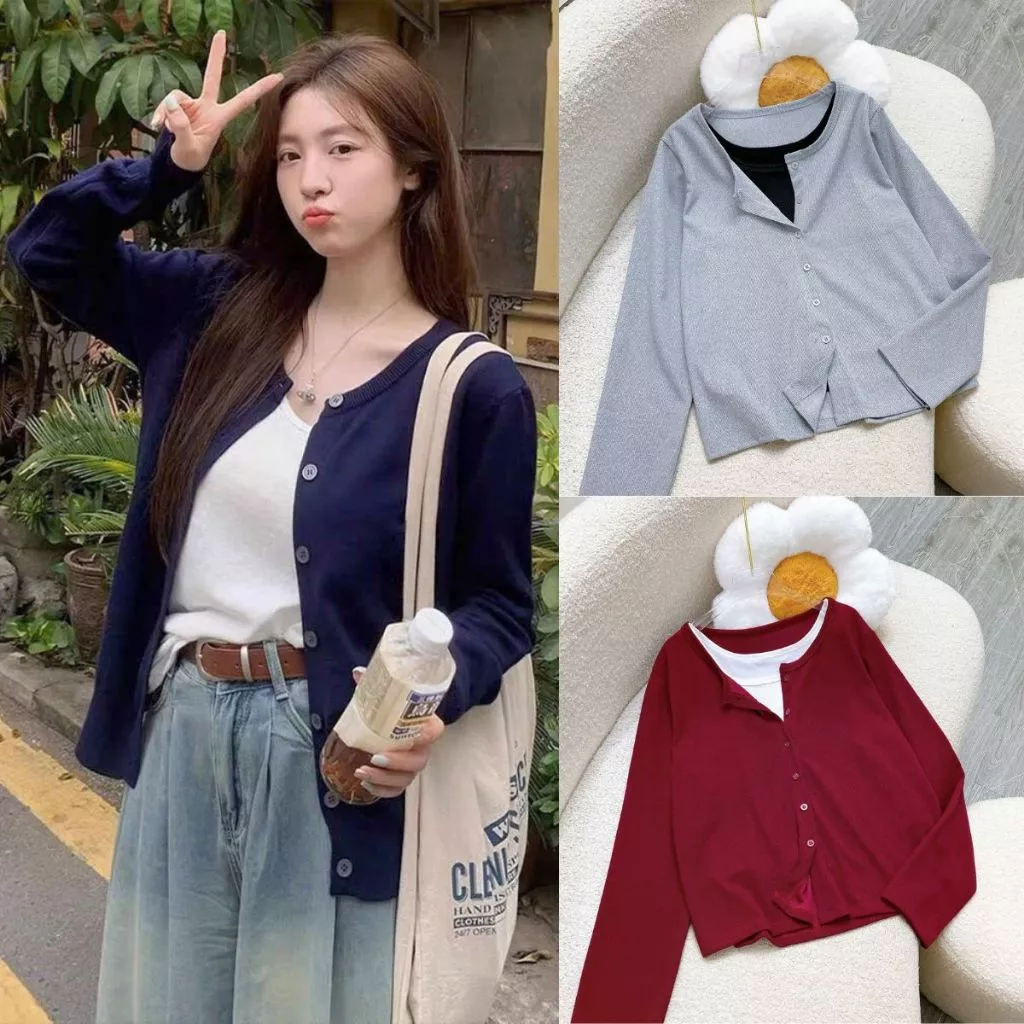 Set Áo Kiểu Bigsize Nữ Áo Thun Dài Tay Khoác Ngoài Kèm Áo Ba Lỗ Thun Tăm Co Giãn - SET( A310-G245)