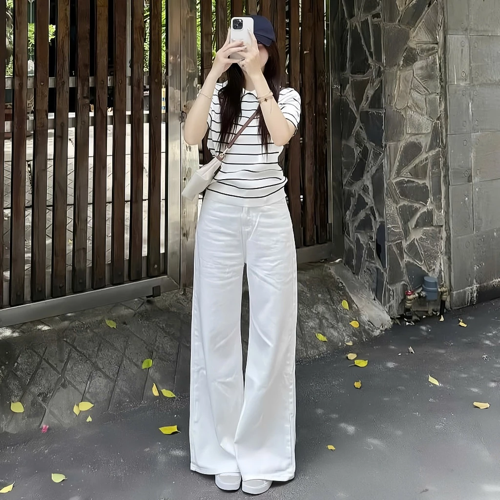 Quần jeans TRẮNG ỐNG LOE form rộng dài chùm phủ chân Q7767
