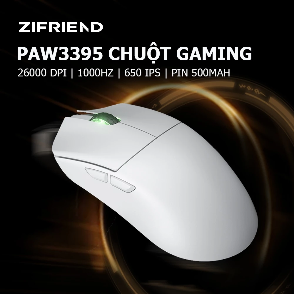 PAW3395 Chuột Gaming ZIFRIEND M6, Bluetooth/2.4G/Type-C, 26000 DPI, 1000Hz, 650 IPS, Pin 500mAh