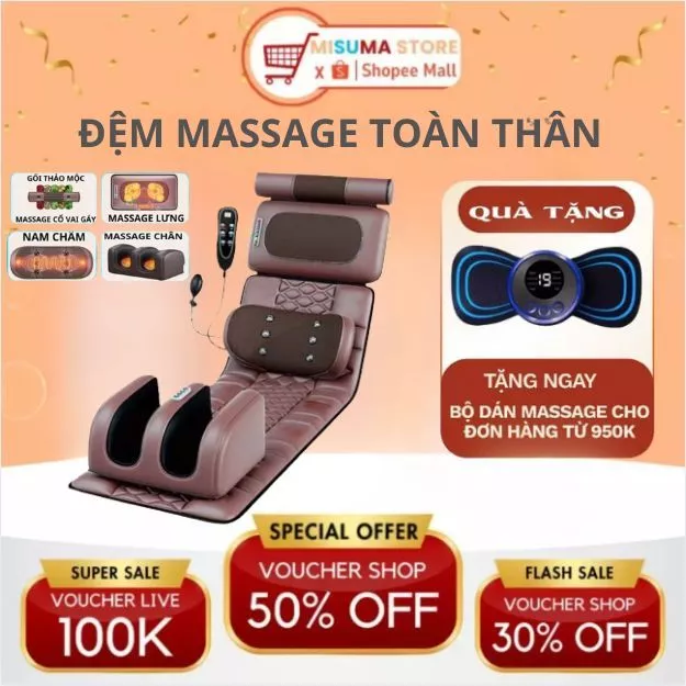 Nệm Massage Toàn Thân Kèm Đệm Massage Chân 3D 12 Điểm, Thảm Ghế Mát Xa Rung, Làm Ấm, Dụng Cụ Phục Hồi Sức Khoẻ