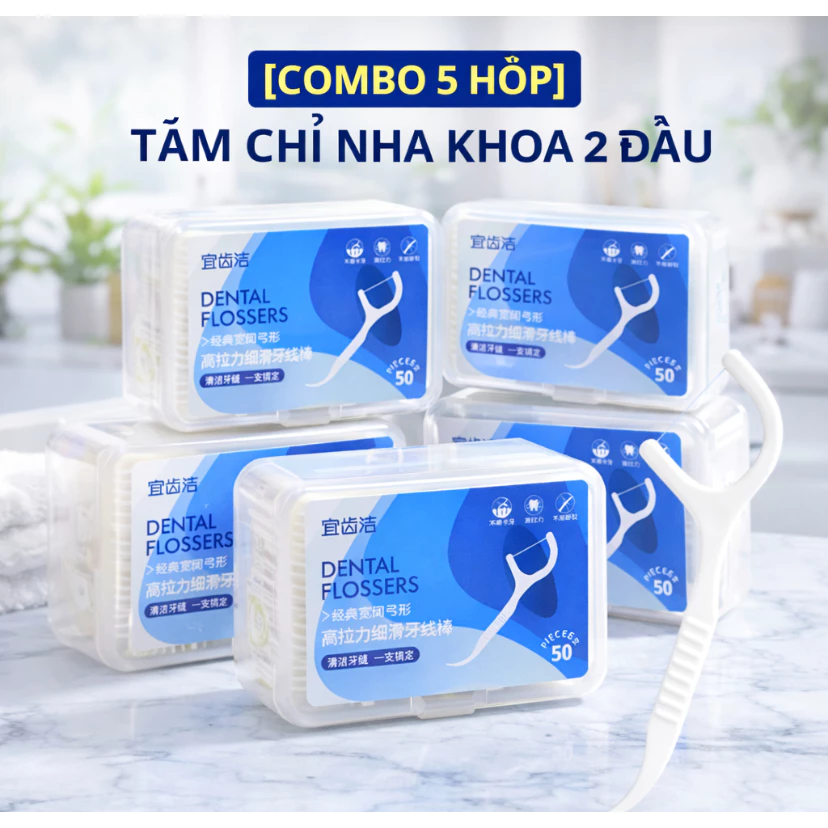 [COMBO 5 HỘP] Tăm Chỉ Nha Khoa 2 Đầu – Vệ Sinh Kẽ Răng, Chăm Sóc Răng Miệng
