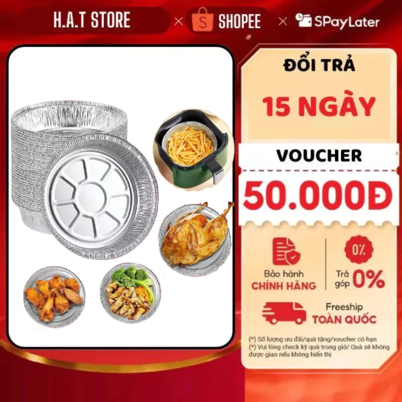 Combo 150 Khay Giấy Bạc 22cm Lót Nồi Chiên Không Dầu ,Lò Nướng - Khuôn Đĩa Nhôm Đựng Thức Ăn Đường Kính 22cm