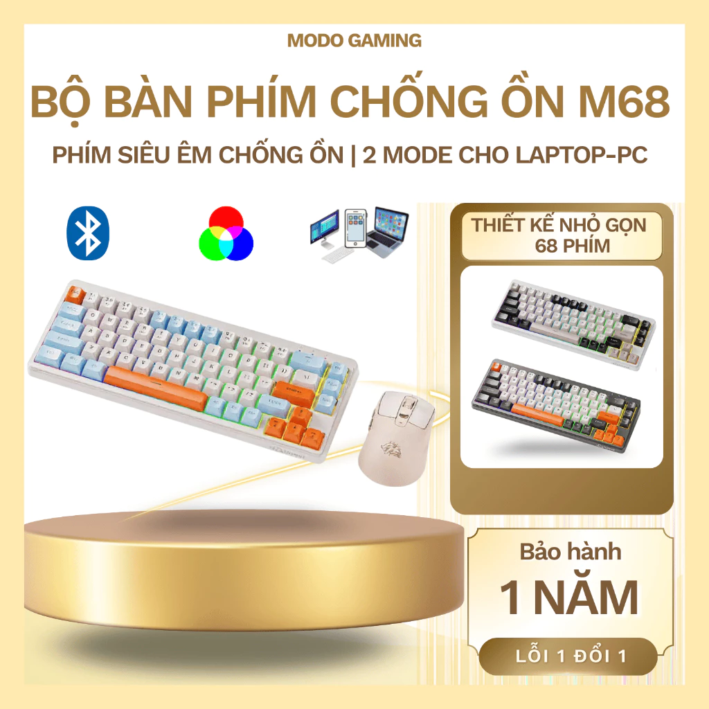 Bàn Phím Không Dây Free Wolf M68 - Bluetooth 5.3 Kết Nối Đa Năng Led Pro Pin Sạc, 2 Mode