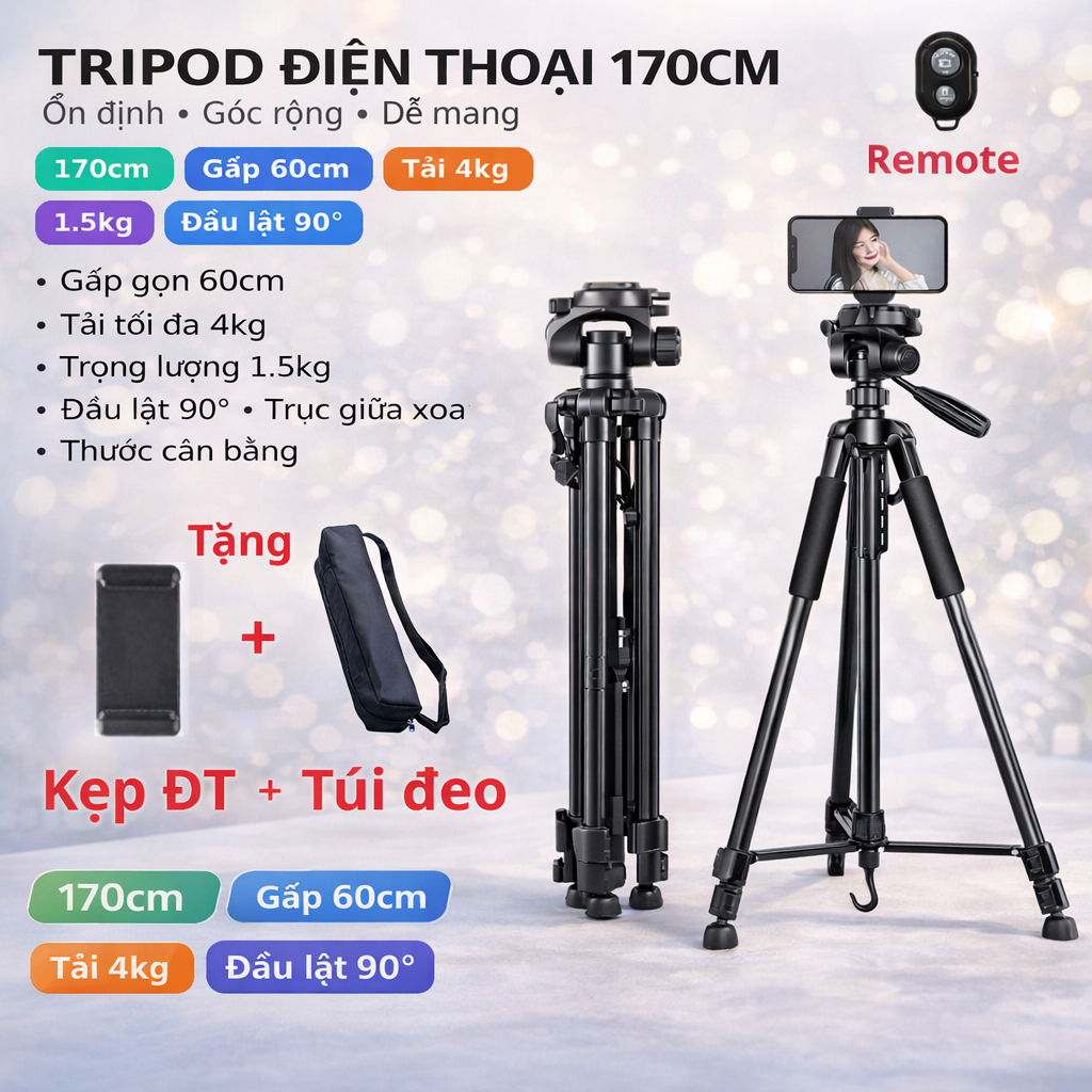 Chân Quay Máy Ảnh,Tripod Điện Thoại Tripod 360° Tặng Kèm Remote - Thiết Kế…