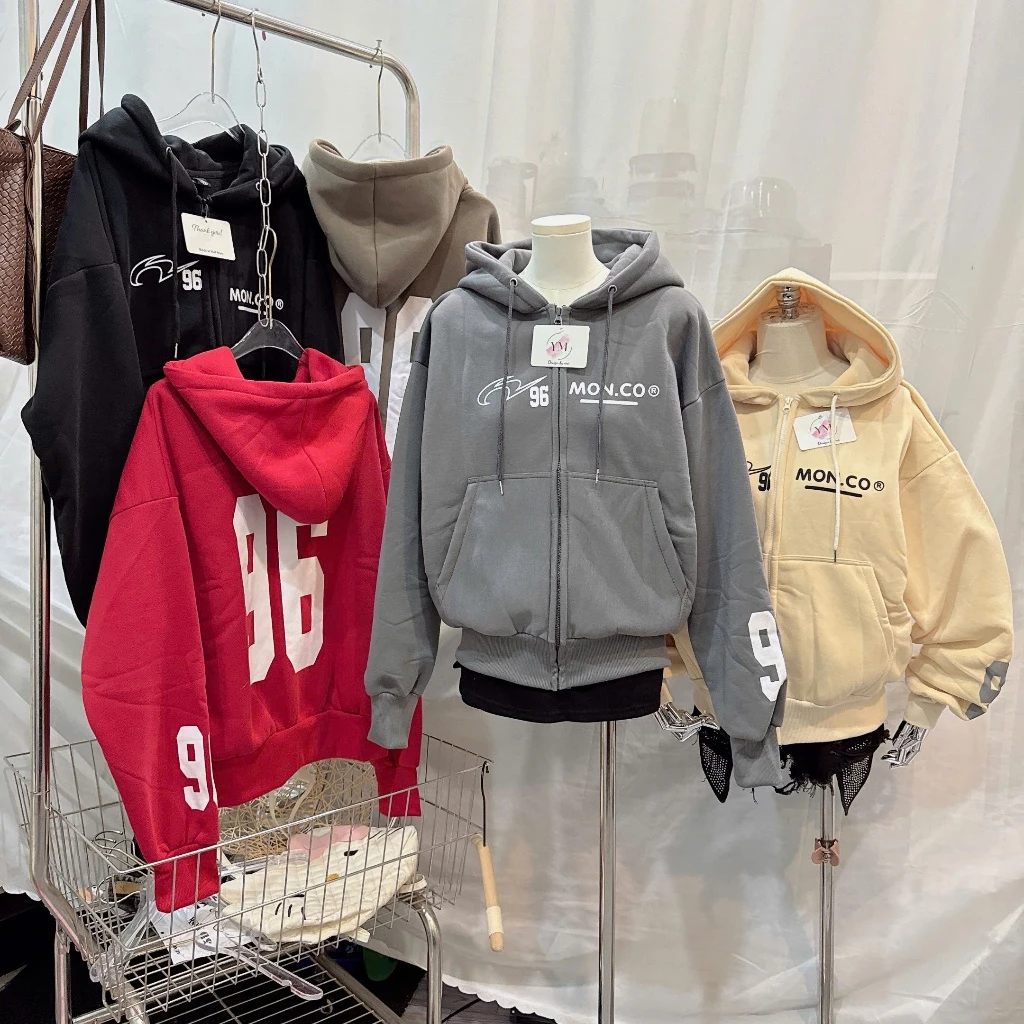 Áo Khoác Hoodie XK Có Nón Khóa Kéo MON.CO In Nổi Số 96 Cá Tính
