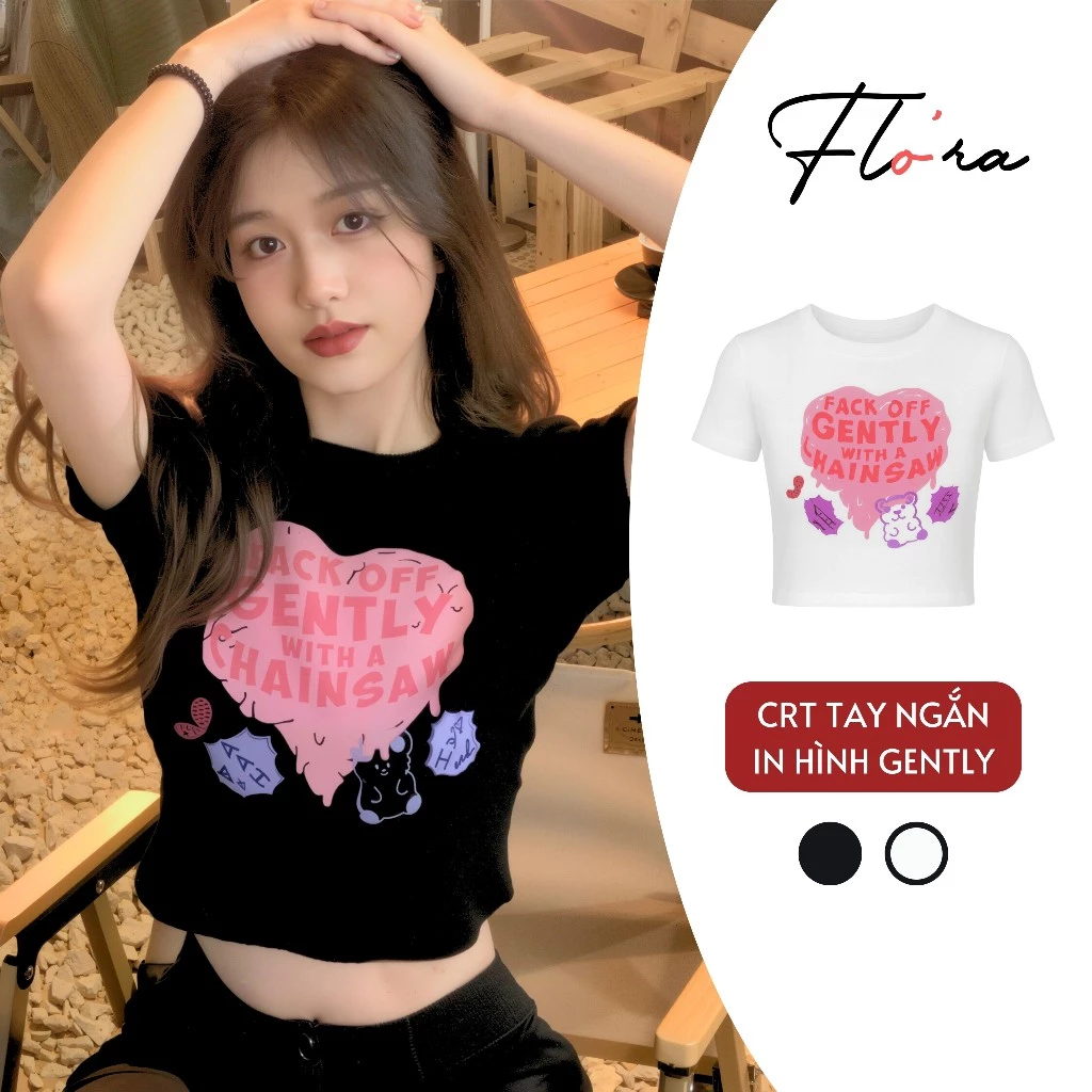 [XẢ HÀNG] Áo Croptop GENTLY Chất Thun Borip Kiểu In Hình Sexy BM15, Áo Thun Nữ Ôm Body Đẹp Tôn Dáng Flo'ra