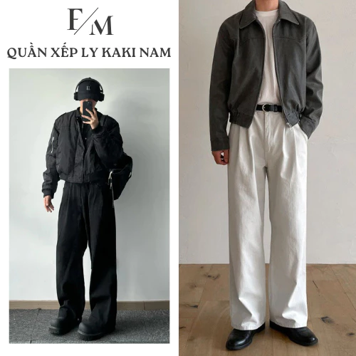 Quần Jean Nam Xếp Ly CẠP CHUN Suông Ống Rộng FOXYMAN Quần Jean Cạp Chun Khoá Kéo Phong Cách Hàn Quốc
