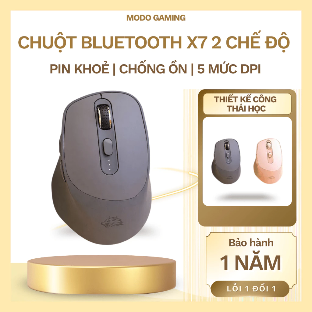 Chuột Không Dây Máy Tính Bluetooth X7 Wireless Pin Sạc Kết Nối 2 Chế Độ Cho Mọi Thiết Bị Máy Tính